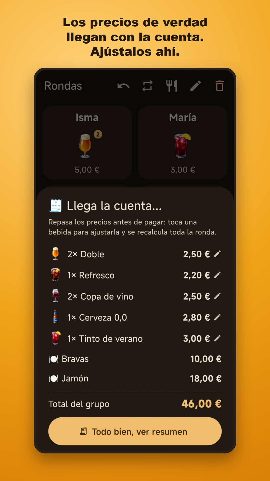 Revisión de precios al llegar la cuenta